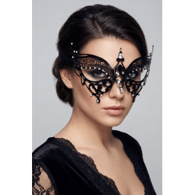 Masque vénitien Alida rigide noir avec strass  -  HMJ-026BK