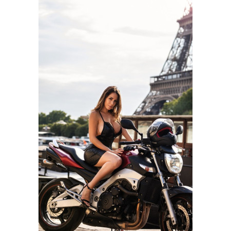 Robe cocktail noire simili cuir et dentelle Sophia 