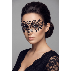 Masque vénitien Elena rigide noir  avec strass  - HMJ-003BK