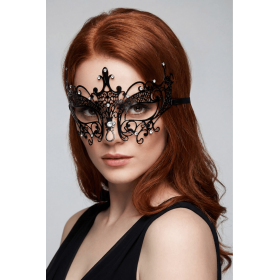 Masque vénitien Lucia rigide noir  avec strass  - HMJ-030BK