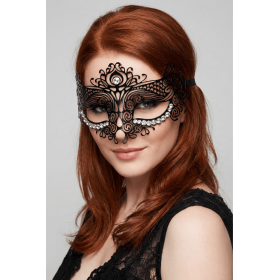 Masque vénitien Ornella rigide noir avec strass  - HMJ-031BK