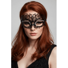 Masque vénitien Giulia rigide noir avec strass  - HMJ-035BK