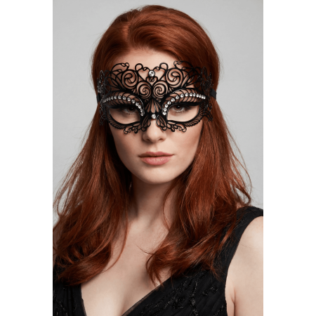 Masque vénitien Giulia rigide noir avec strass  - HMJ-035BK