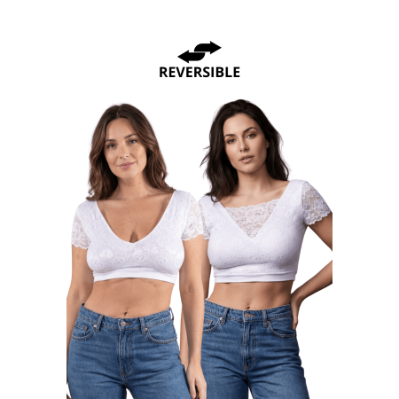 Top sexy court blanc bi matière réversible - LTK2-WHT