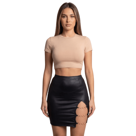 Jupe courte noire Elena fendue sur le côté 