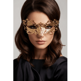 Masque vénitien Gaia rigide doré avec strass - HMJ-061B