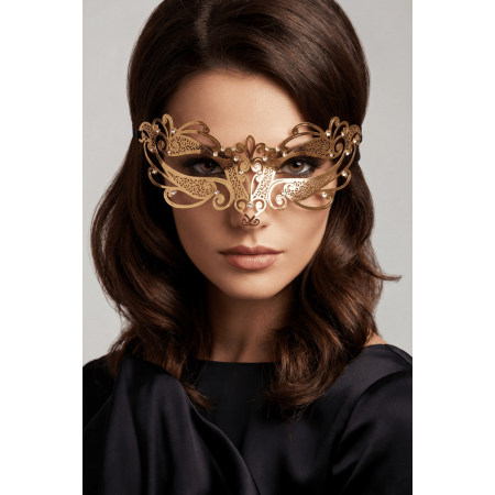 Masque vénitien Gaia rigide doré avec strass - HMJ-061B