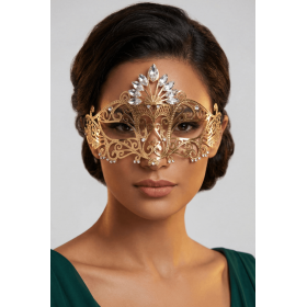 Masque vénitien Gemma rigide doré avec strass - HMJ-055B