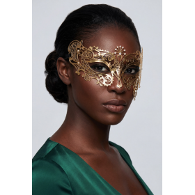 Masque vénitien Bianca rigide doré avec strass - HMJ-047B