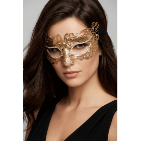 Masque vénitien Alba rigide doré avec strass - HMJ-039B