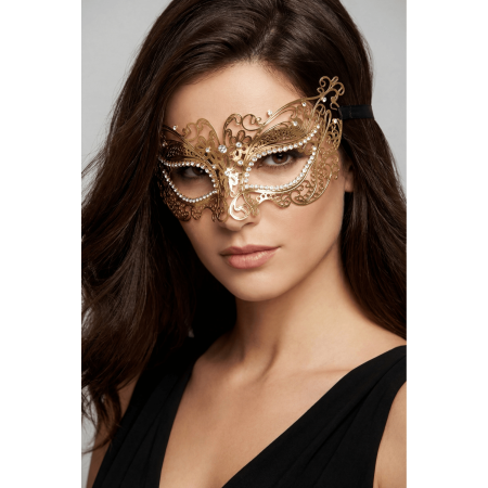 Masque vénitien Alba rigide doré avec strass - HMJ-039B