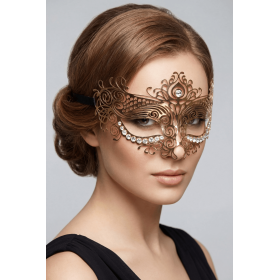 Masque vénitien Ornella rigide doré avec strass - HMJ-031B