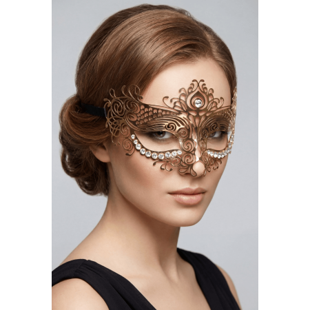 Masque vénitien Ornella rigide doré avec strass - HMJ-031B