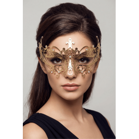 Masque vénitien Lucia rigide doré avec strass - HMJ-030B