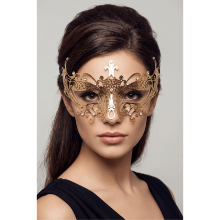 Masque vénitien Lucia rigide doré avec strass - HMJ-030B