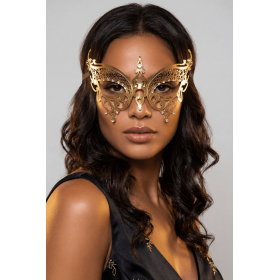 Masque vénitien Alida rigide doré avec strass - HMJ-026B
