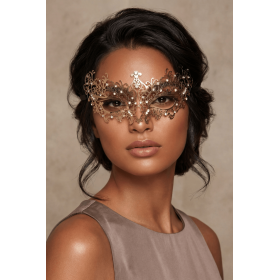 Masque vénitien Chiara rigide doré avec strass - HMJ-016B
