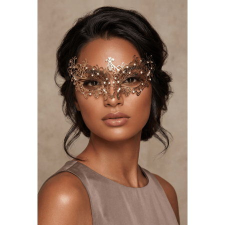 Masque vénitien Chiara rigide doré avec strass - HMJ-016B