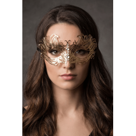Masque vénitien Greta rigide doré avec strass - HMJ-005B