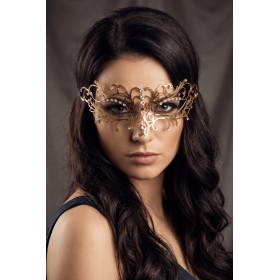 Masque vénitien Elena rigide doré avec strass - HMJ-003B