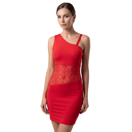 Robe rouge asymétrique avec dentelle Paola
