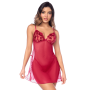 Babydoll sexy en résille transparente avec broderies et string Mapalé - MAL7620RED