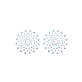Paire de cache tétons adhésifs strass bleu et violet 