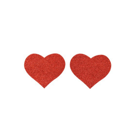 Paire de cache tétons adhésifs coeur pailleté rouge 