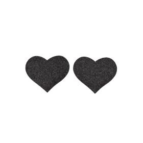 Paire de cache tétons adhésifs coeur pailleté noir