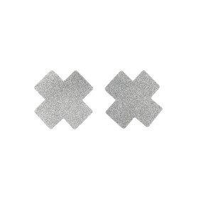 Paire de cache tétons adhésifs croix pailletée blanc 