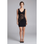 Robe cocktail dentelle florale asymétrique