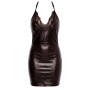 Robe cocktail noire simili cuir et dentelle Sophia
