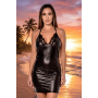 Robe cocktail noire simili cuir et dentelle Sophia