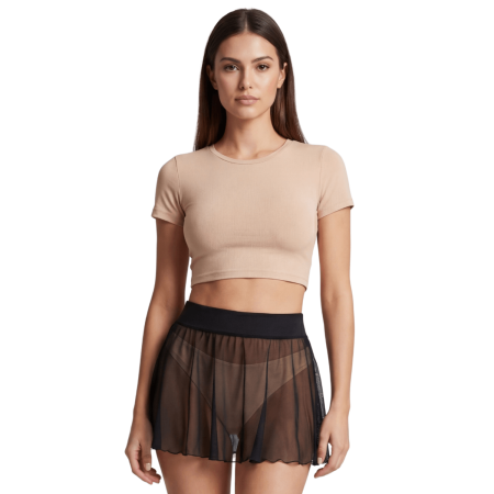 Mini jupe noire en résille transparente Stella - LSN3
