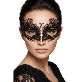 Masque vénitien Greta rigide noir avec strass  -  HMJ-005BK
