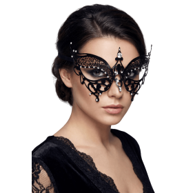 Masque vénitien Alida rigide noir avec strass  -  HMJ-026BK