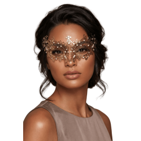 Masque vénitien Chiara rigide doré avec strass - HMJ-016B