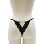 Tanga noir en dentelle avec bijou losanges dorés - PM01GBLK
