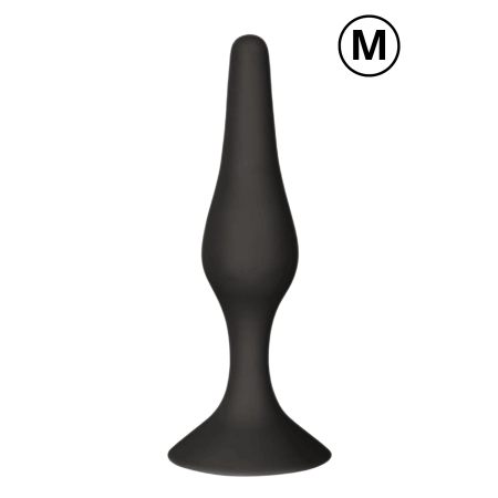 Plug Anal Noir en Silicone avec Ventouse Taille M 11,3 cm Pocket Pleasure  1 dosette de lubrifiant