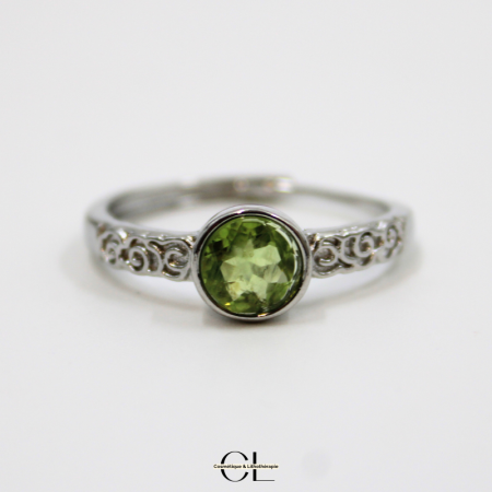 Bague en cuivre blanc ajustable facetté Péridot AA