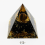 Orgonite pyramide Oeil de Tigre et Obsidienne Noire Lotus