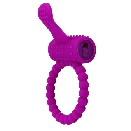 Anneau violet vibrant silicone avec langue picot Pocket Pleasure  1 dosette de lubrifiant