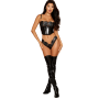 Bustier noir avec armatures en simili cuir, string assorti 