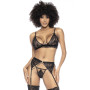 Ensemble 3 pièces en fine dentelle florale noire 