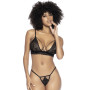 Ensemble 3 pièces en fine dentelle florale noire 