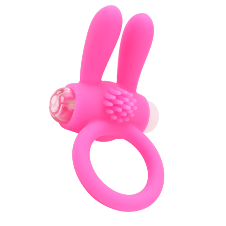 Anneau vibrant silicone rose avec oreilles de lapin - COR-003PNK