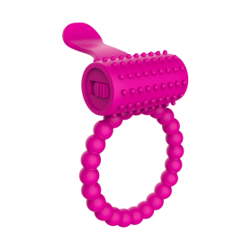 Anneau rose vibrant silicone avec langue picot Pocket Pleasure  1 dosette de lubrifiant