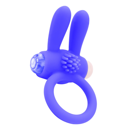Anneau vibrant silicone bleu avec oreilles de lapin - COR-003BLU