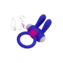 Anneau vibrant silicone bleu avec oreilles de lapin - COR-003BLU