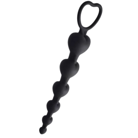 Chapelet Anal Cœur Silicone Noir  1 dosette de lubrifiant — Pocket Pleasure